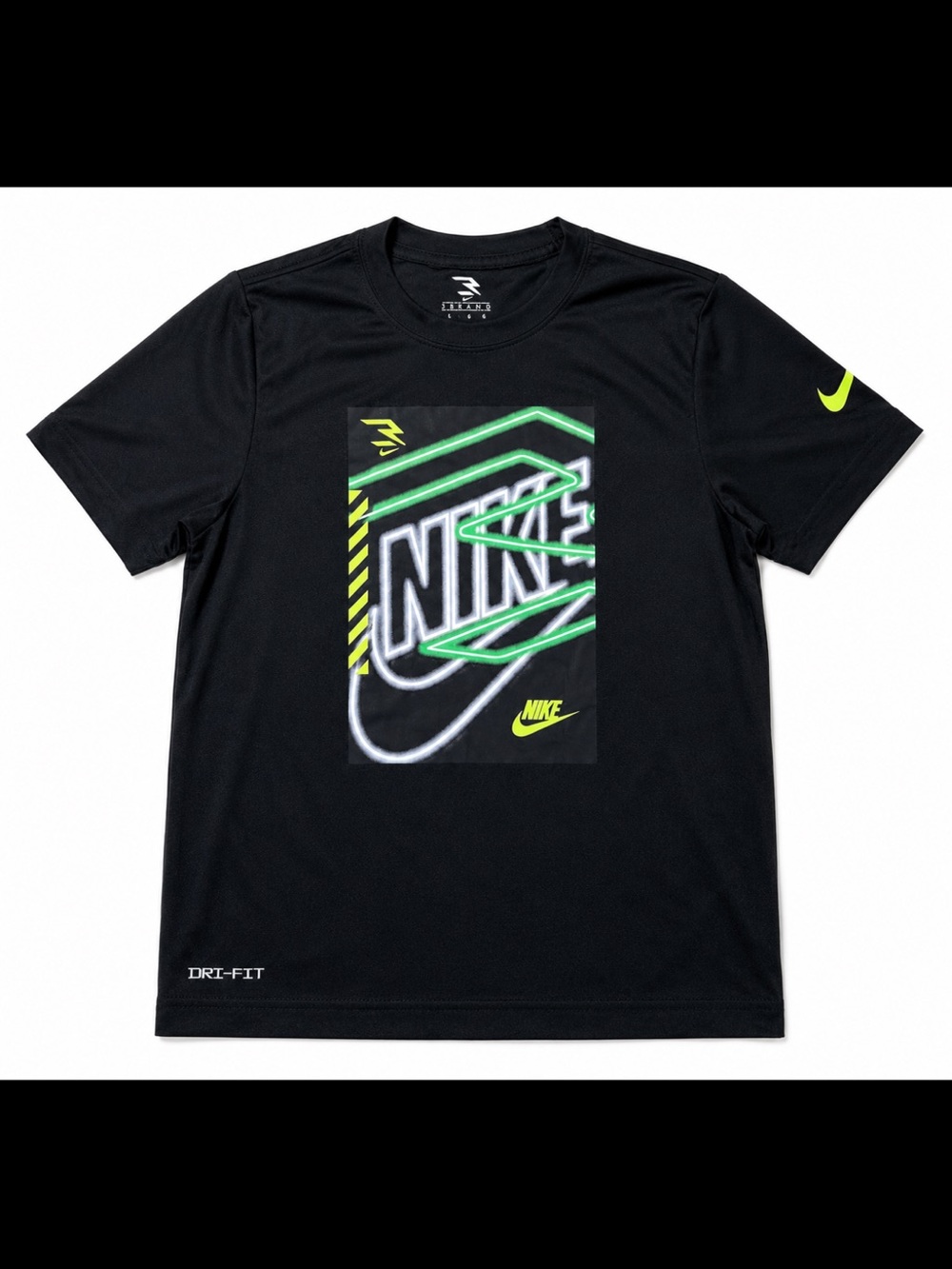 Nike Black Short-Sleeve Dri-FIT Tee with Neon Green Graphic